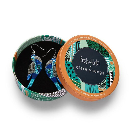 Erstwilder - A Budgie Named Chirp Drop Earrings (Clare Youngs) - 20th Century Artifacts