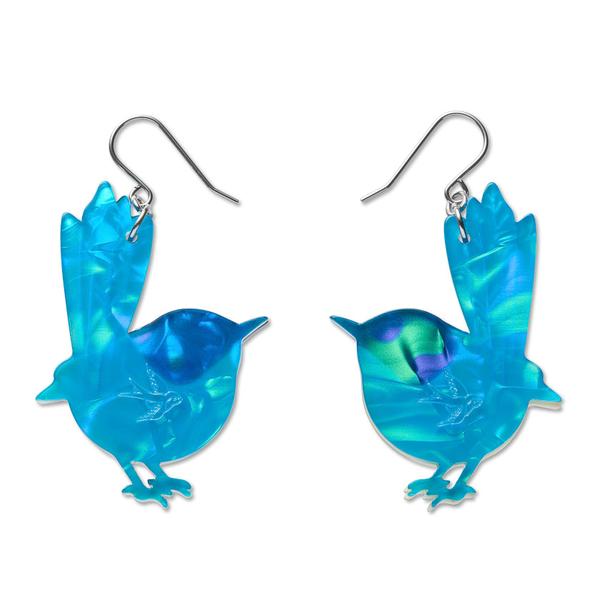 Erstwilder - Purple-Crowned Fairy Wren Drop Earrings - 20th Century Artifacts