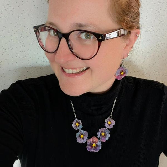 Erstwilder - Purple Prose Hollyhocks Drop Earrings - 20th Century Artifacts