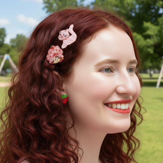 Erstwilder - Strawberries and Custard Hair Clips Set - 2 Piece - 20th Century Artifacts