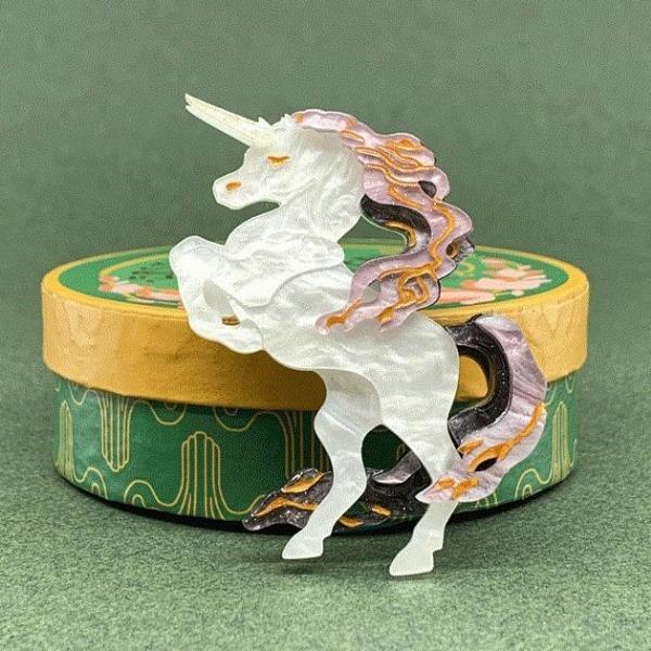 Erstwilder - Majesty and Myth Unicorn Brooch (2020) white - 20th Century Artifacts