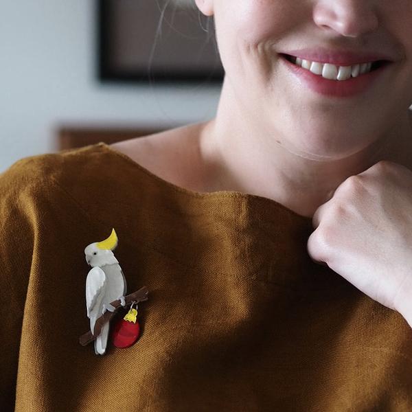 Erstwilder - A Chatty Christmas Cockatoo Brooch (2021) - 20th Century Artifacts