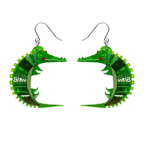 Erstwilder - A Crocodile Named Growl Drop Earrings (Clare Youngs) - 20th Century Artifacts