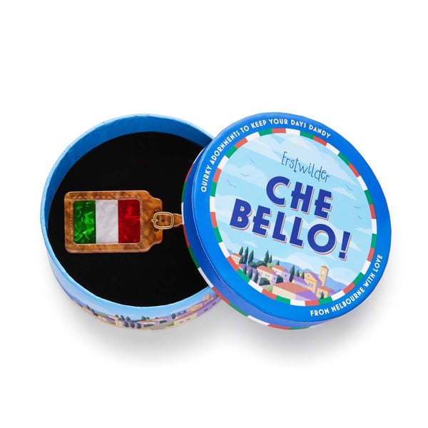 Erstwilder - *** Che Bello! Luggage Tag Brooch FREE GIFT WITH PURCHASE - 20th Century Artifacts