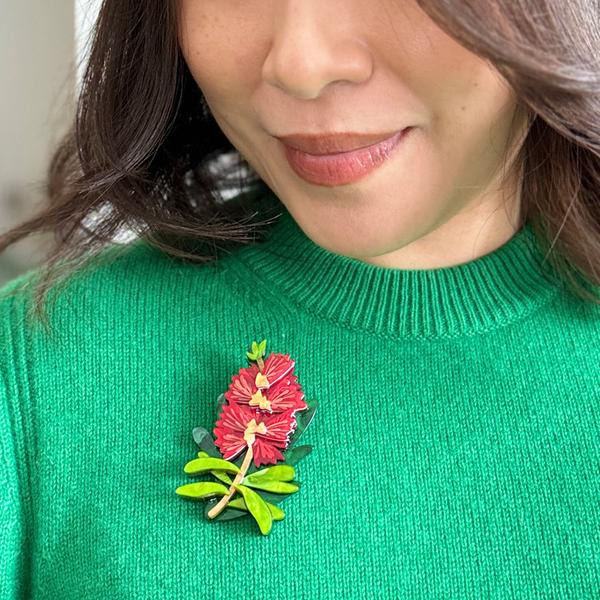 Erstwilder - Crimson Bottlebrush Brooch (2025) - 20th Century Artifacts
