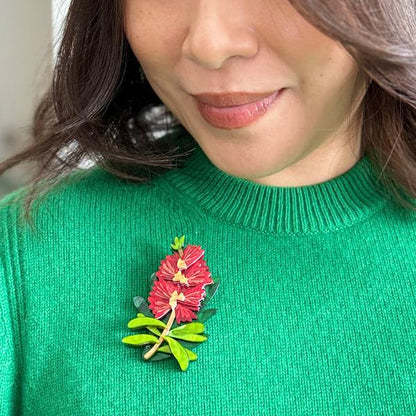 Erstwilder - Crimson Bottlebrush Brooch (2025) - 20th Century Artifacts