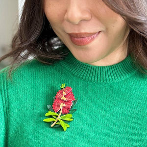 Erstwilder - Crimson Bottlebrush Brooch - 20th Century Artifacts