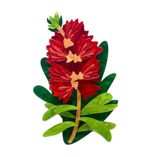 Erstwilder - Crimson Bottlebrush Brooch - 20th Century Artifacts