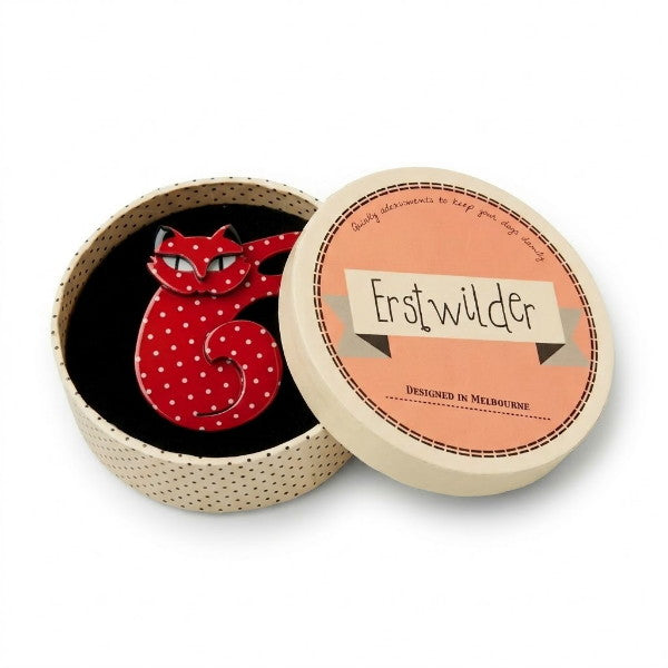 Erstwilder - Curling Cassandra Cat Brooch (2014) red - 20th Century Artifacts