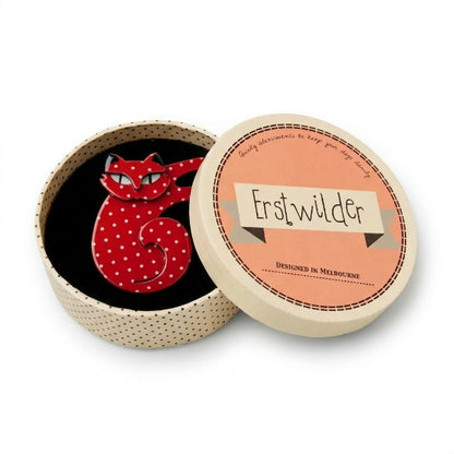 Erstwilder - Curling Cassandra Cat Brooch (2014) red - 20th Century Artifacts
