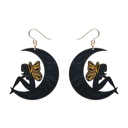 Erstwilder - Fairy Moon Drop Earrings - Black - 20th Century Artifacts