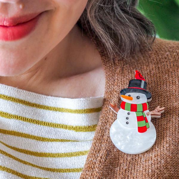 Erstwilder - Frosty Fellow Snowman Brooch - 20th Century Artifacts