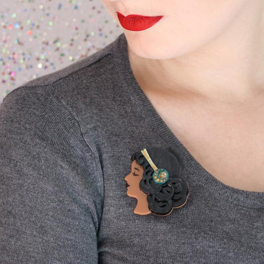 Erstwilder - Mademoiselle Bernhardt Brooch (black hair) (2021) - 20th Century Artifacts
