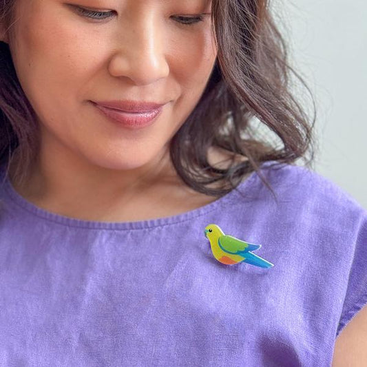 Erstwilder - Orange-Bellied Parrot Simplified Mini Brooch - 20th Century Artifacts