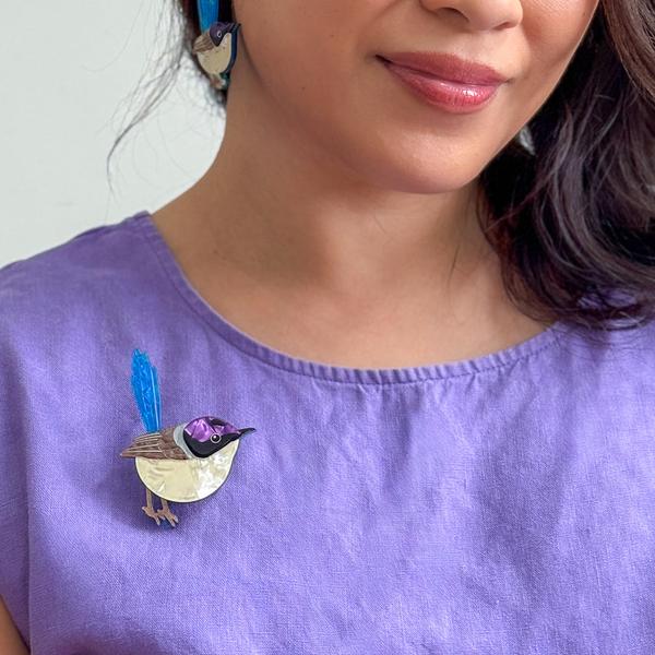 Erstwilder - Purple-Crowned Fairy Wren Brooch - 20th Century Artifacts