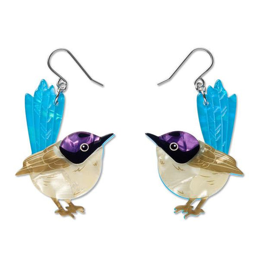 Erstwilder - Purple-Crowned Fairy Wren Drop Earrings - 20th Century Artifacts