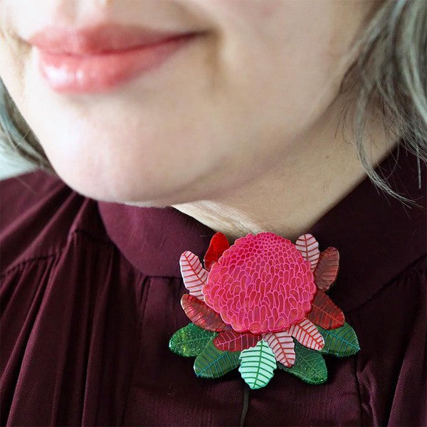 Erstwilder - Shady Lady Red Waratah Brooch (Jocelyn Proust) (2023) - 20th Century Artifacts