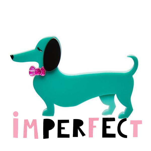 Erstwilder - Spiffy The Sausage Dog Brooch (2017) green (imperfect) - 20th Century Artifacts
