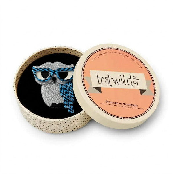 Erstwilder - Waldo the Wacky Wise Owl Brooch (2015) blue - 20th Century Artifacts