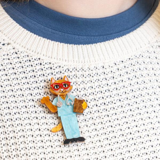 Erstwilder - Whiskers M.D. Cat Brooch - 20th Century Artifacts