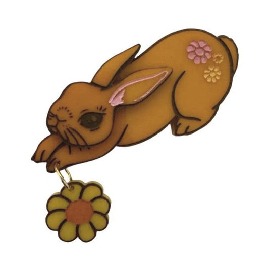 Kirbee Lawler - Orange Daisy Bunny Brooch - 20th Century Artifacts