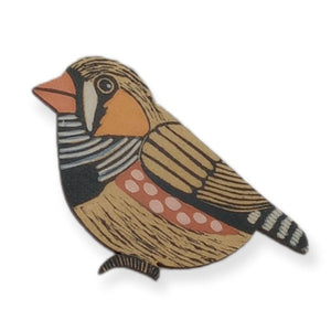 Pigment Pins Zebra Finch Brooch Monica Reeve - 20th Century Artifacts