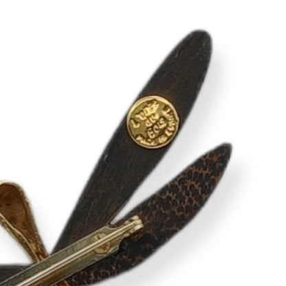 Vintage Brooch - L'Oree du Bois Wooden Dragonfly Brooch France - 20th Century Artifacts