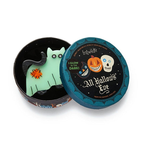 Erstwilder - A Most Ghostly Kitty GITD Brooch - 20th Century Artifacts