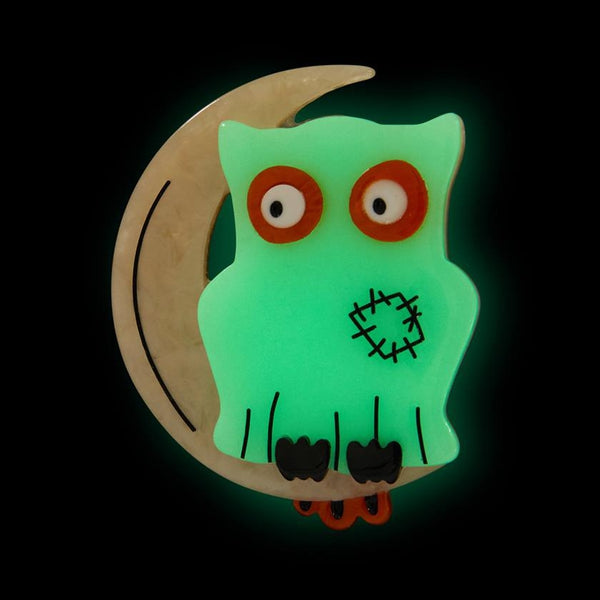 Erstwilder - A Most Ghostly Owl GITD Brooch - 20th Century Artifacts