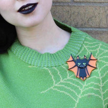 Load image into Gallery viewer, Erstwilder - Bat Cat Brooch (2017) orange - 20th Century Artifacts