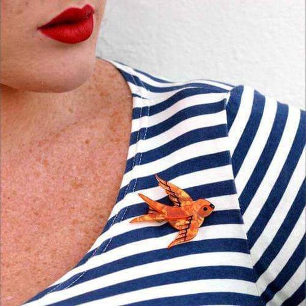 Erstwilder - Bluebird of Happiness Swallow Brooch (2015) (orange) - 20th Century Artifacts