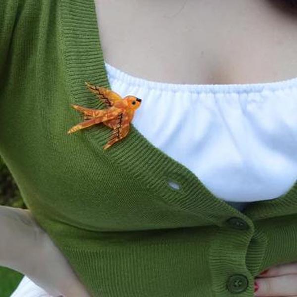 Erstwilder - Bluebird of Happiness Swallow Brooch (2015) (orange) - 20th Century Artifacts
