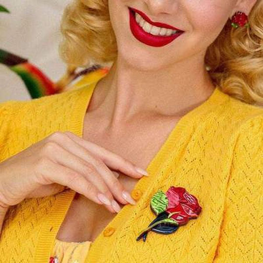 Erstwilder - Budding Romance Rose Brooch (2019) red - 20th Century Artifacts