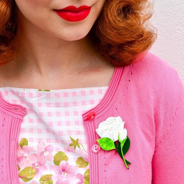 Erstwilder - Budding Romance Rose Brooch (2019) white - 20th Century Artifacts