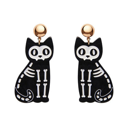 Erstwilder - Cat Skeleton Black Ripple Earrings - 20th Century Artifacts