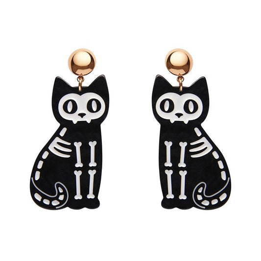 Erstwilder - Cat Skeleton Black Ripple Earrings - 20th Century Artifacts