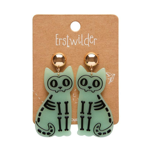 Erstwilder - Cat Skeleton Glow in the Dark Earrings - 20th Century Artifacts
