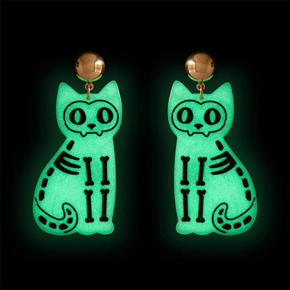 Erstwilder - Cat Skeleton Glow in the Dark Earrings - 20th Century Artifacts