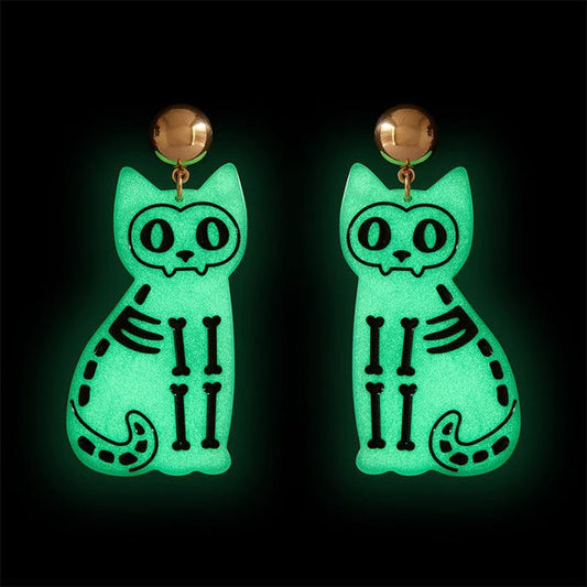 Erstwilder - Cat Skeleton Glow in the Dark Earrings - 20th Century Artifacts