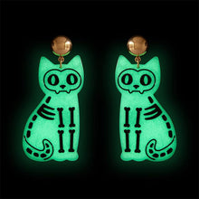 Load image into Gallery viewer, Erstwilder - Cat Skeleton Glow in the Dark Earrings - 20th Century Artifacts