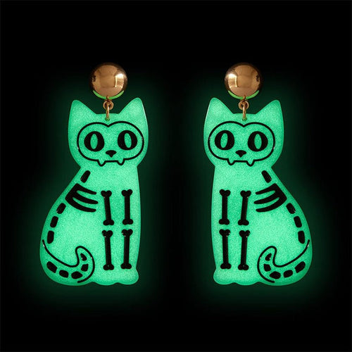 Erstwilder - Cat Skeleton Glow in the Dark Earrings - 20th Century Artifacts