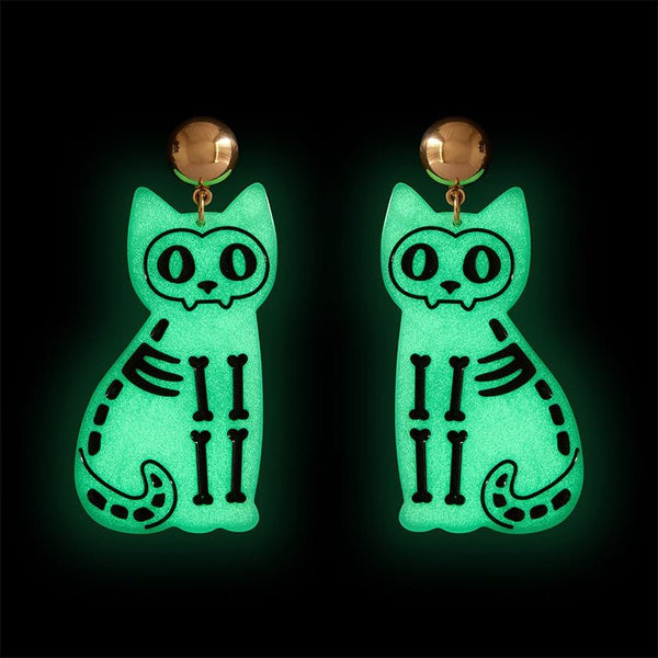 Erstwilder - Cat Skeleton Glow in the Dark Earrings - 20th Century Artifacts