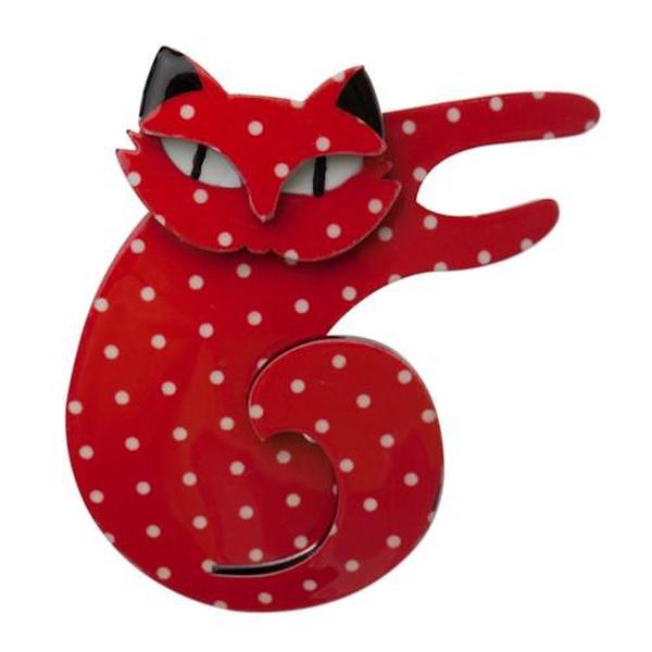 Erstwilder - Curling Cassandra Cat Brooch (2014) red - 20th Century Artifacts