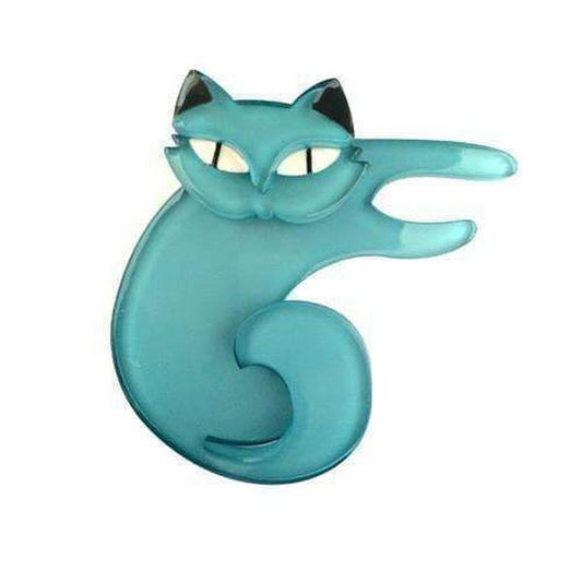 Erstwilder - Curling Cassandra Cat Brooch (2016) aqua - 20th Century Artifacts