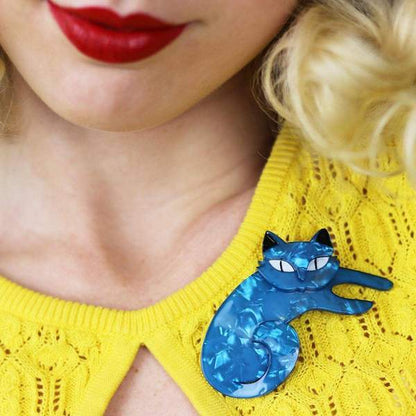 Erstwilder - Curling Cassandra Cat Brooch (2017) blue - 20th Century Artifacts