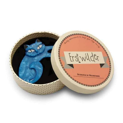 Erstwilder - Curling Cassandra Cat Brooch (2017) blue - 20th Century Artifacts