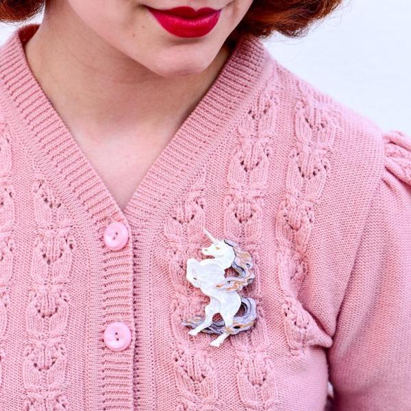 Erstwilder - Majesty and Myth Unicorn Brooch (2020) white - 20th Century Artifacts