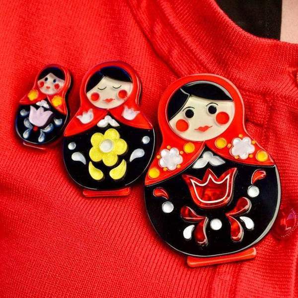 Erstwilder - Matryoshka Memories Brooch Set (2018) red - 20th Century Artifacts