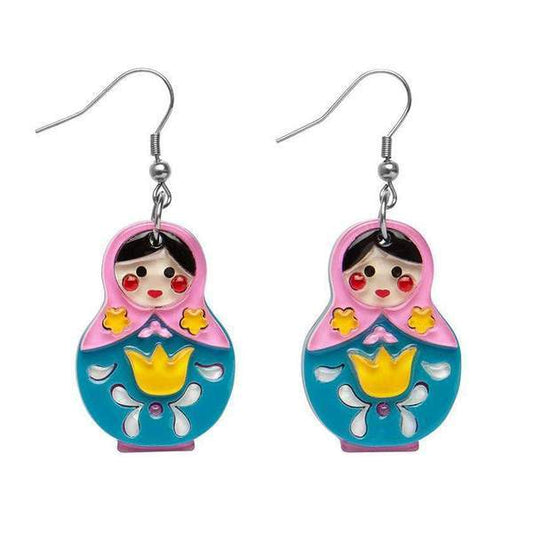 Erstwilder - Matryoshka Memories Earrings - pink - 20th Century Artifacts