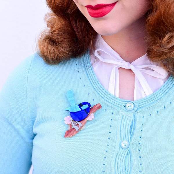 Erstwilder - Phoebe the Fairy Wren Brooch (2020) - 20th Century Artifacts